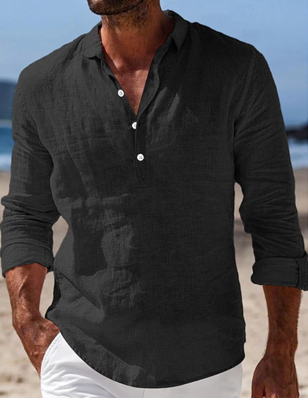 Heren Casual Overhemd Lange Mouwen - Zomerstijl - Zwart
