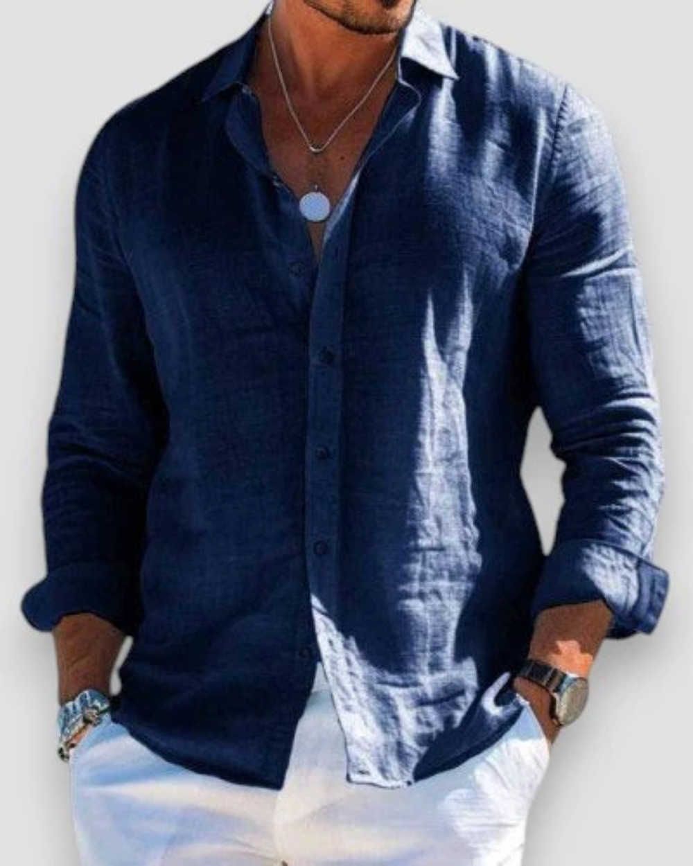 Heren Casual Zomeroverhemd - Klassieke Pasvorm - Marineblauw