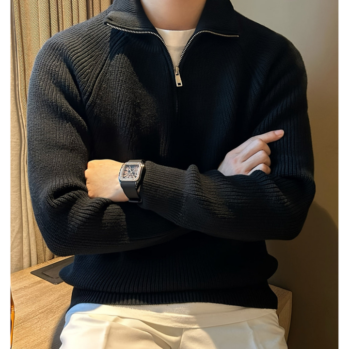 Heren Chunky Knit Half Zip Trui - Klassiek Design