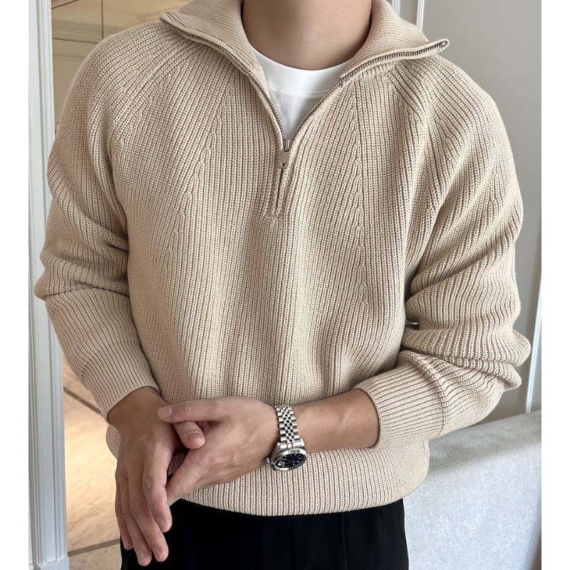 Heren Chunky Knit Half Zip Trui - Klassiek Design