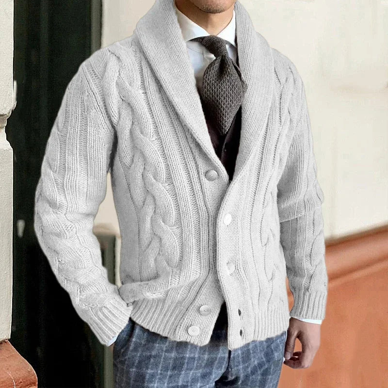 Heren Chunky Knit Vest met Kabelpatroon - Sjaalkraag - Wit