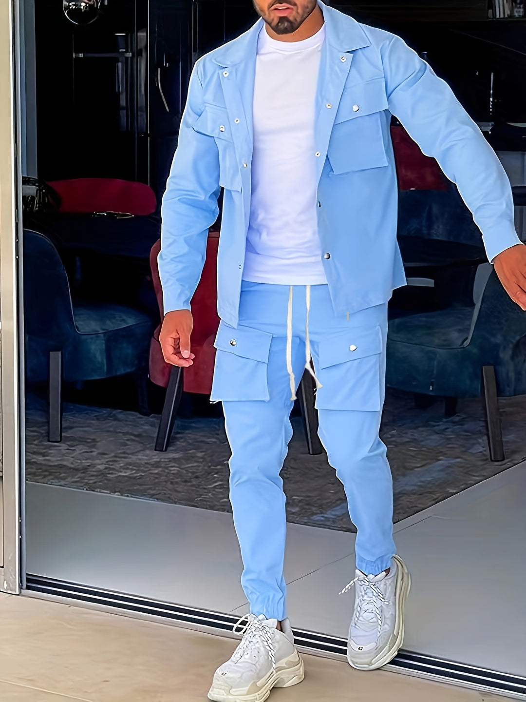 Heren Colbert & Sportbroek Set - Modern & Relaxte Pasvorm - Blauw