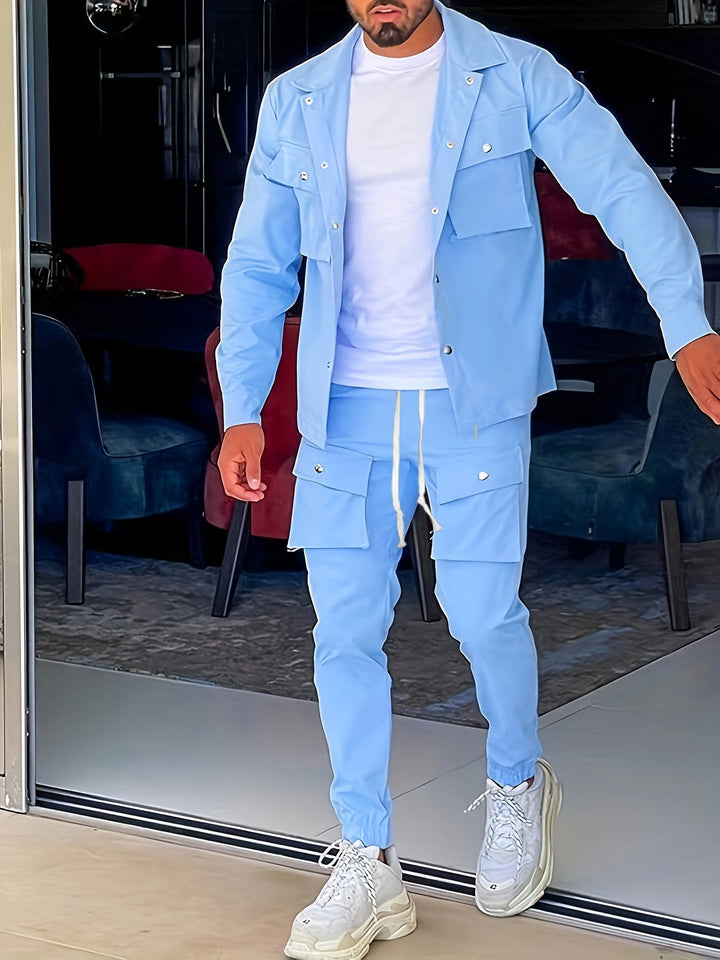 Heren Colbert & Sportbroek Set - Modern & Relaxte Pasvorm - Blauw