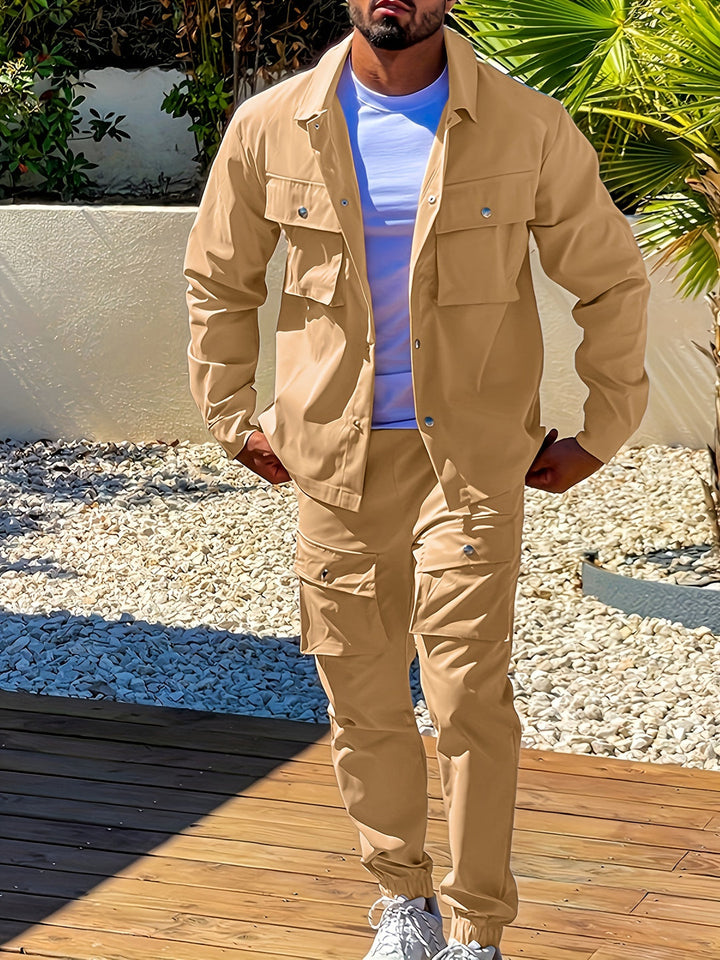 Heren Colbert & Sportbroek Set - Modern & Relaxte Pasvorm - Khaki