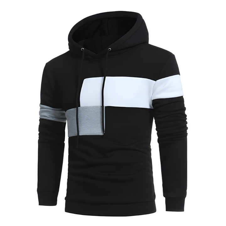 Heren Colorblock Hoodie - Sportieve Sweater met Warm Design - Zwart