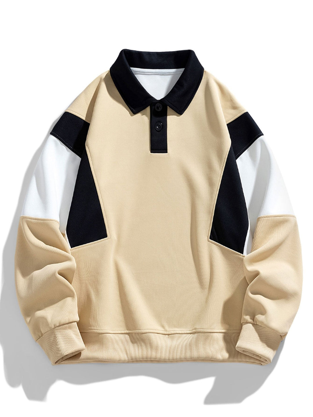 Heren Colorblock Polokraag Sweatshirt in beige, Relaxed Fit