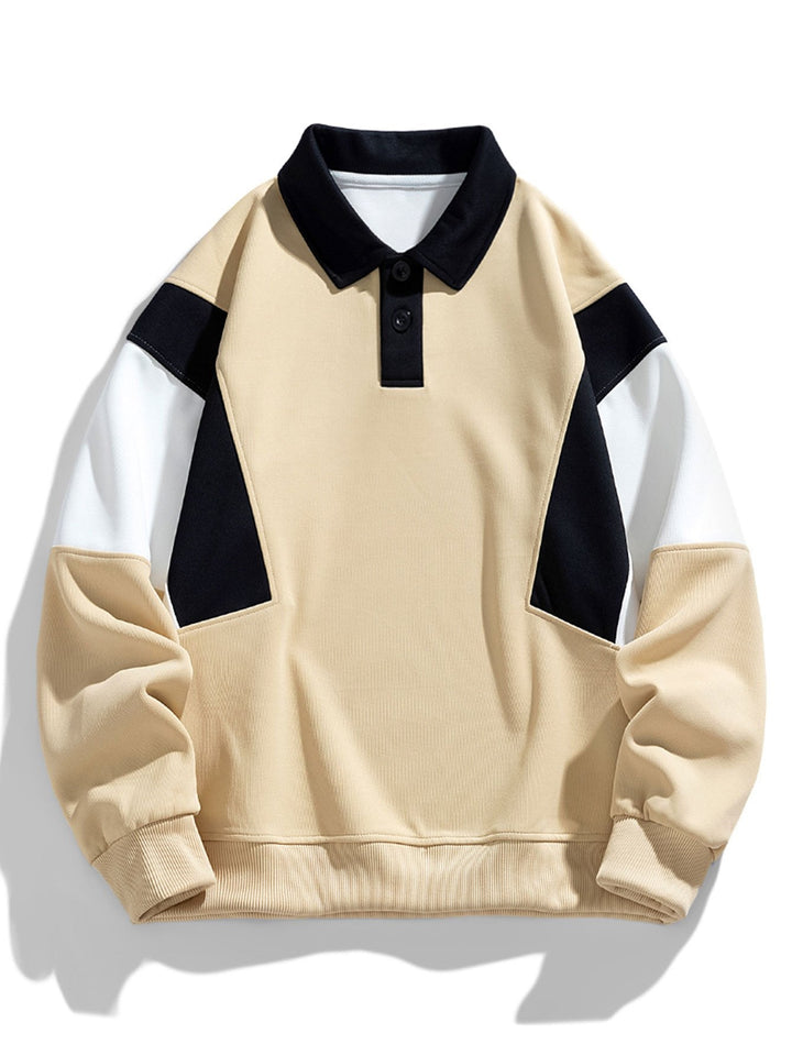 Heren Colorblock Polokraag Sweatshirt in beige, Relaxed Fit