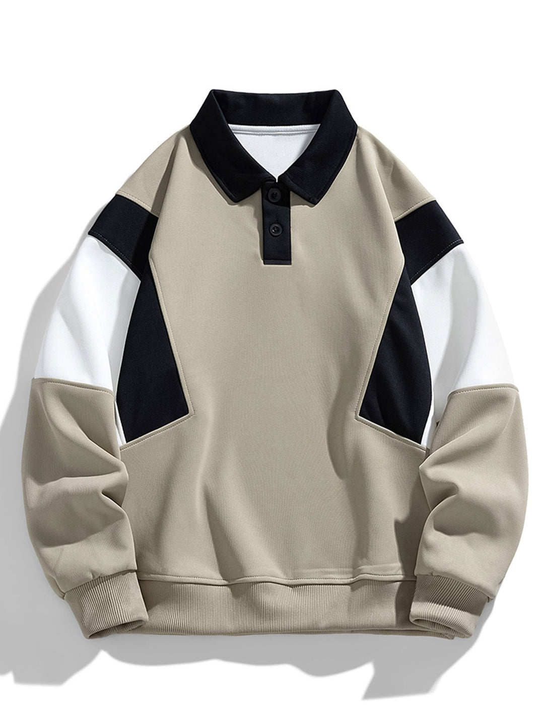 Heren Colorblock Polokraag Sweatshirt in taupe, Relaxed Fit