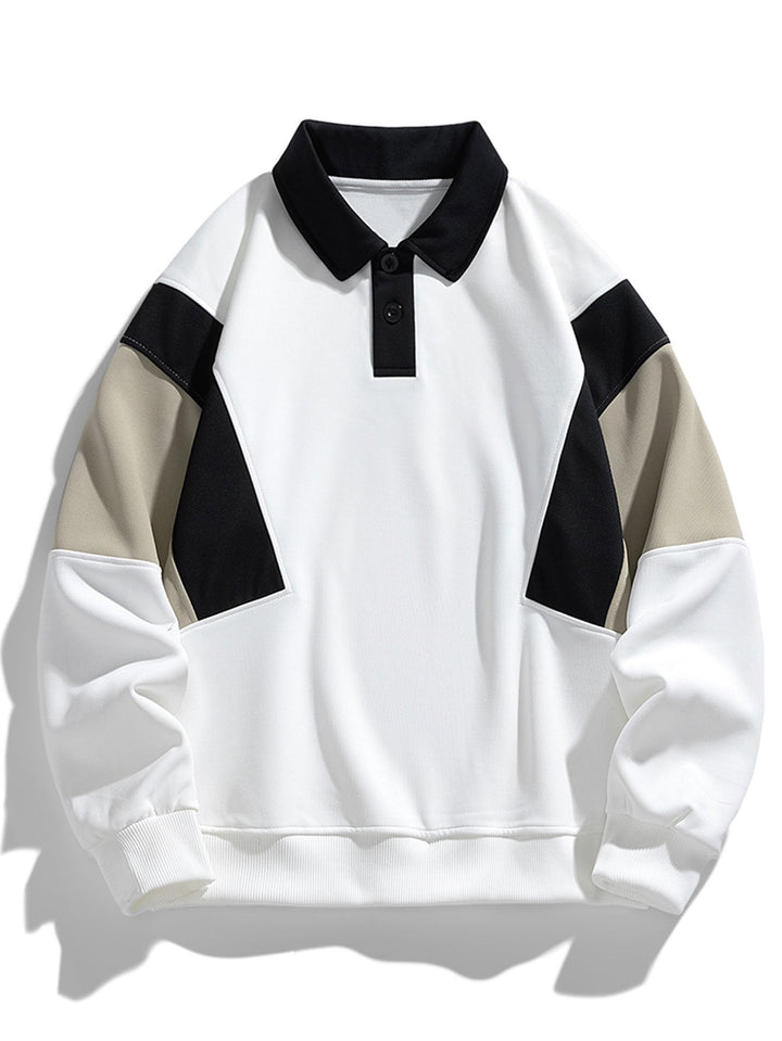 Heren Colorblock Polokraag Sweatshirt in wit, Relaxed Fit