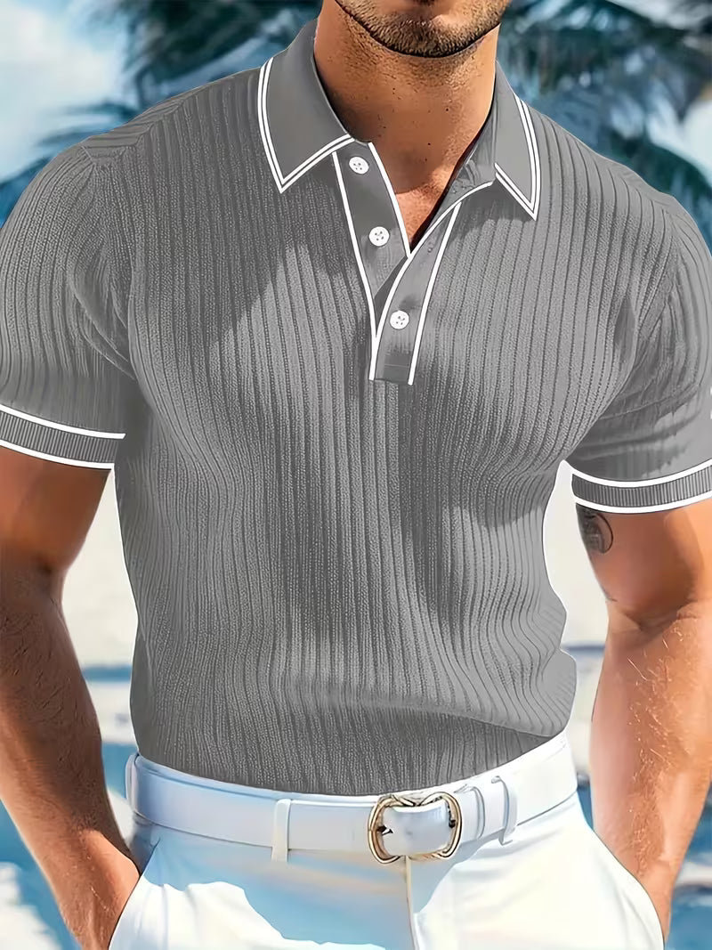 Heren Colorblock Poloshirt Korte Mouwen - Marineblauw - Grijs