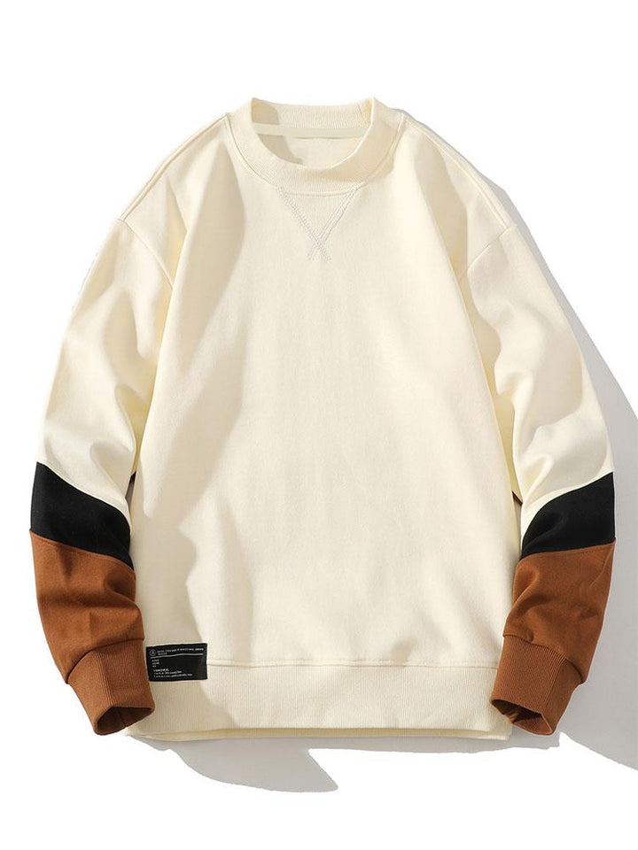 Heren Colorblock Sweatshirt met Contrastmouwen in beige, Relaxed Fit