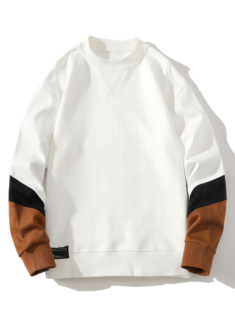 Heren Colorblock Sweatshirt met Contrastmouwen in wit, Relaxed Fit