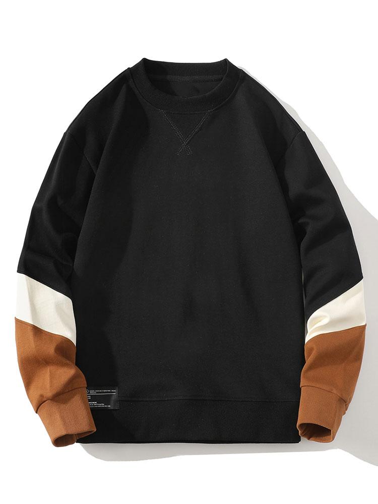 Heren Colorblock Sweatshirt met Contrastmouwen in zwart, Relaxed Fit