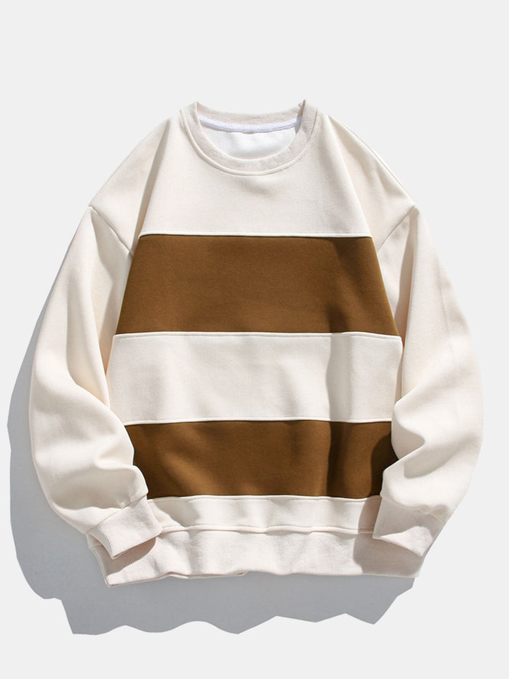 Heren Colorblock Sweatshirt in crème, Relaxed Fit met Horizontale Strepen