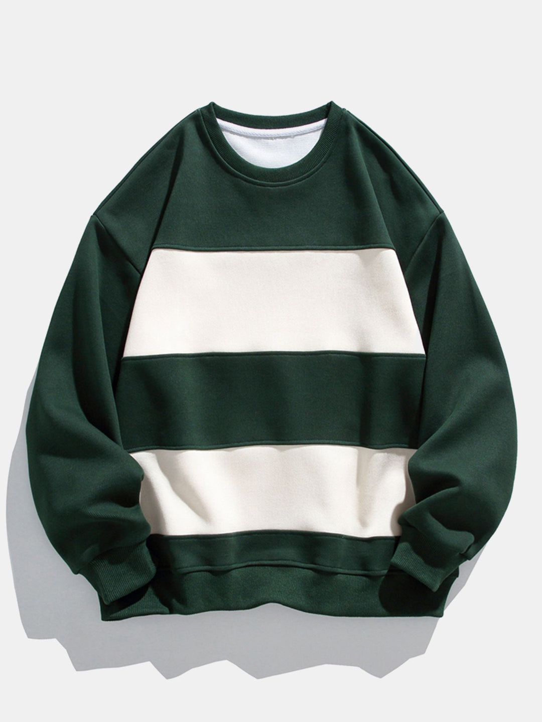 Heren Colorblock Sweatshirt in donkergroen, Relaxed Fit met Horizontale Strepen