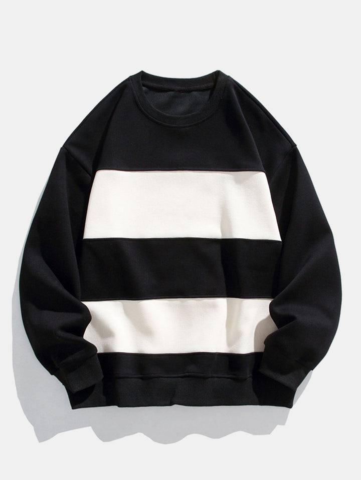 Heren Colorblock Sweatshirt in zwart, Relaxed Fit met Horizontale Strepen