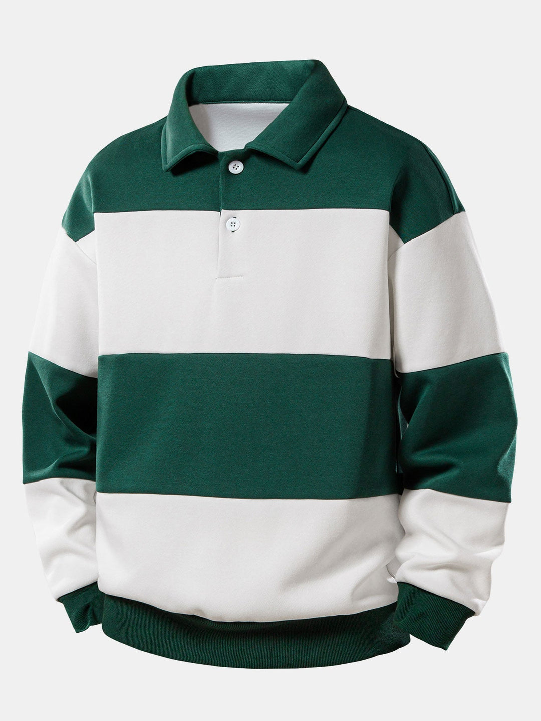 Heren Colour Block Polo Sweatshirt in donkergroen, Gestreept Relaxed Fit