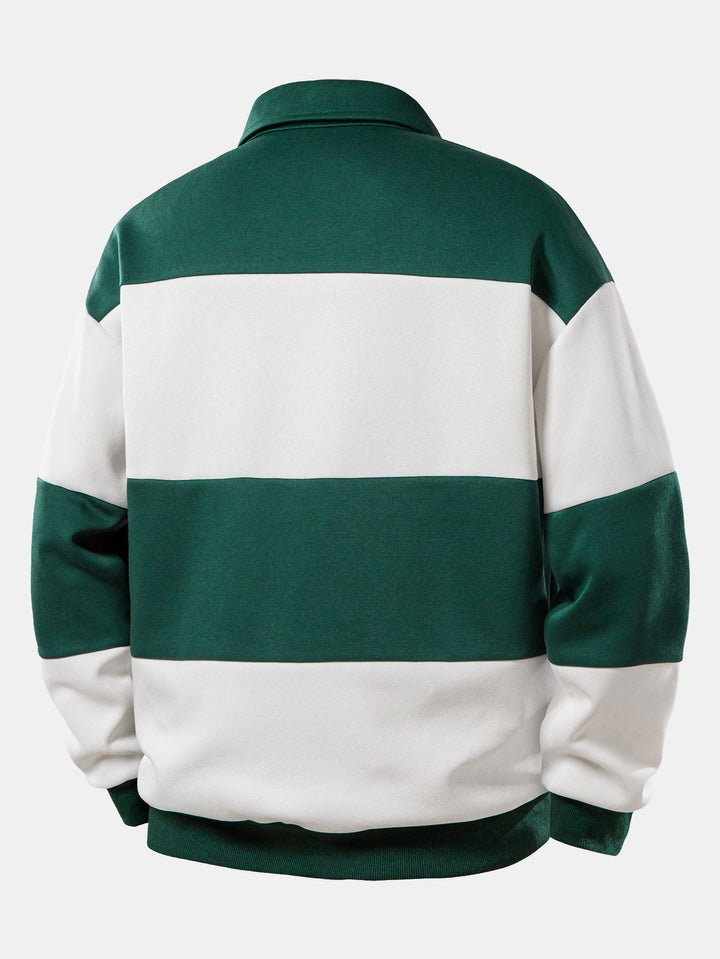Heren Colour Block Polo Sweatshirt - Gestreept Relaxed Fit