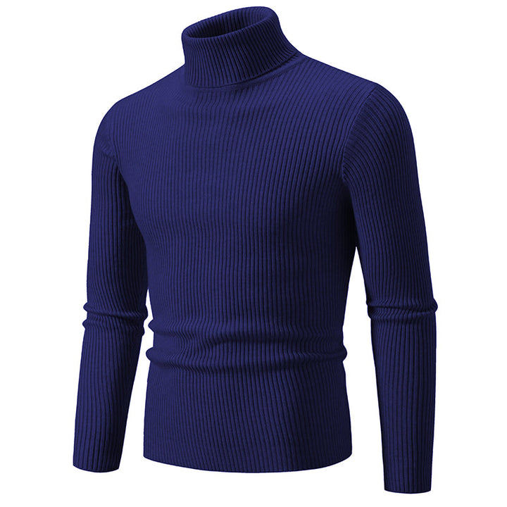 Heren Coltrui Gebreide Sweater - Warm & Elegant - Donkerblauw