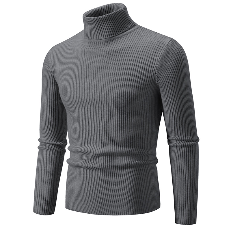 Heren Coltrui Gebreide Sweater - Warm & Elegant - Donkergrijs