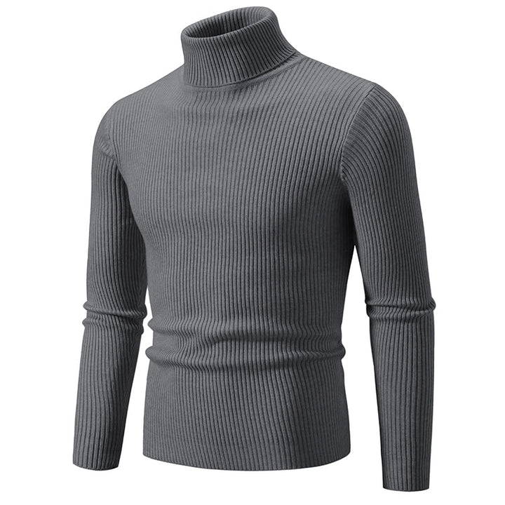 Heren Coltrui Gebreide Sweater - Warm & Elegant - Donkergrijs