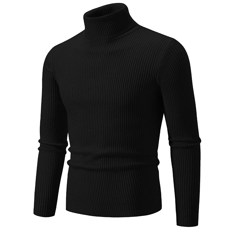 Heren Coltrui Gebreide Sweater - Warm & Elegant - Zwart