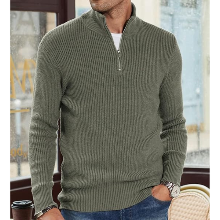 Heren Coltrui Half Zip Warme Gebreide Trui - Regular Fit - Groen
