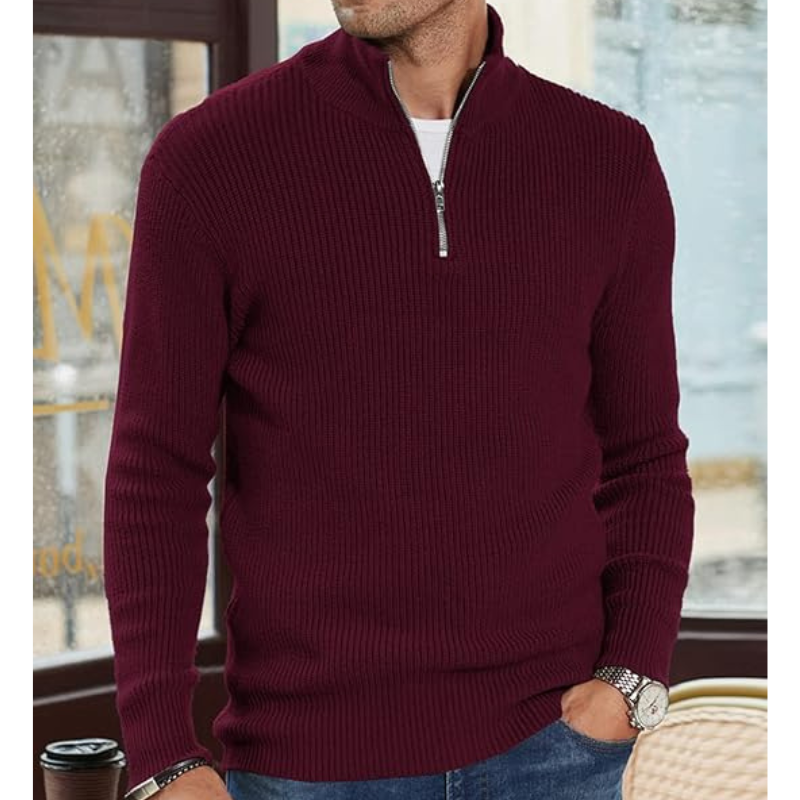 Heren Coltrui Half Zip Warme Gebreide Trui - Regular Fit - Rood