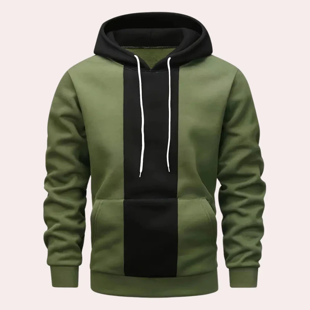 Heren Contrast Paneel Hoodie in legergroen, Verticaal Design