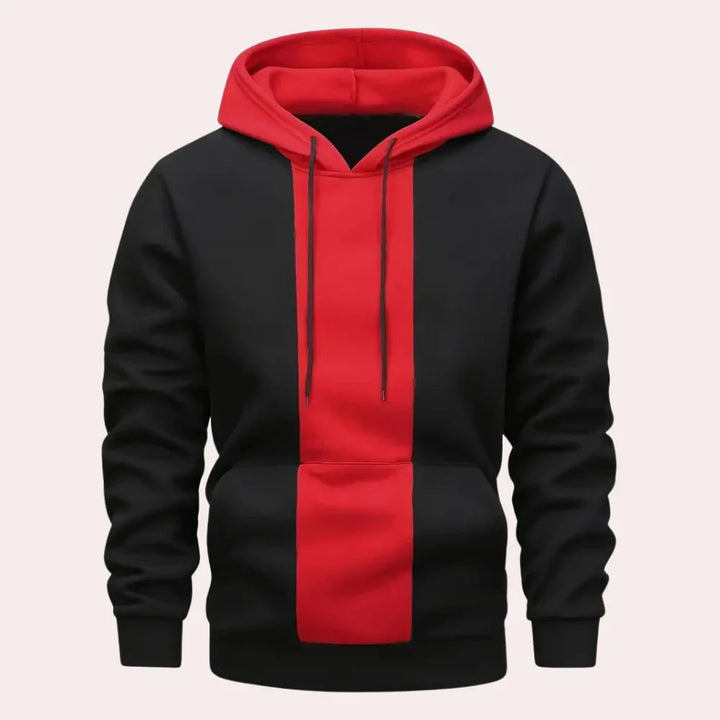 Heren Contrast Paneel Hoodie in zwart, Verticaal Design