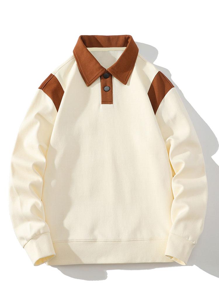 Heren Contrast Polokraag Sweatshirt in beige, Relaxed Fit