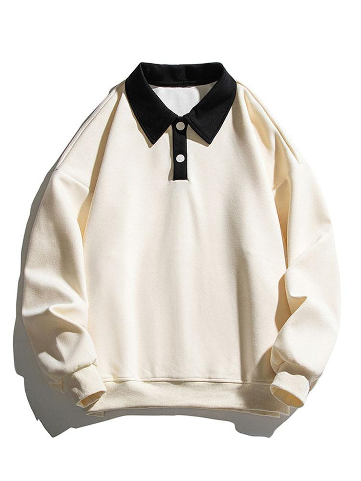 Heren Contrast Polokraag Sweatshirt in beige, Relaxed Fit Katoen
