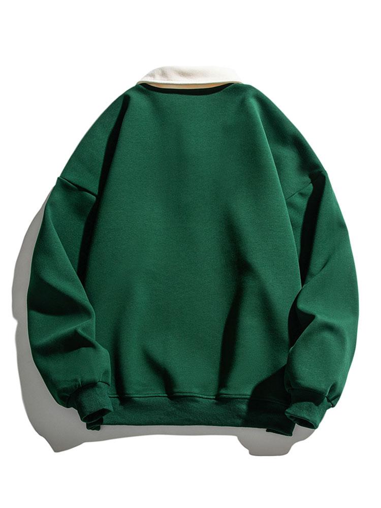 Heren Contrast Polokraag Sweatshirt - Relaxed Fit Katoen