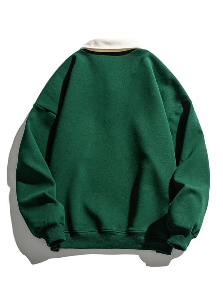 Heren Contrast Polokraag Sweatshirt - Relaxed Fit Katoen