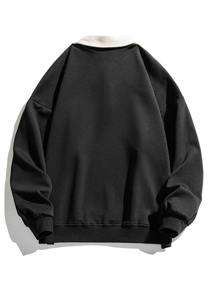 Heren Contrast Polokraag Sweatshirt - Relaxed Fit Katoen