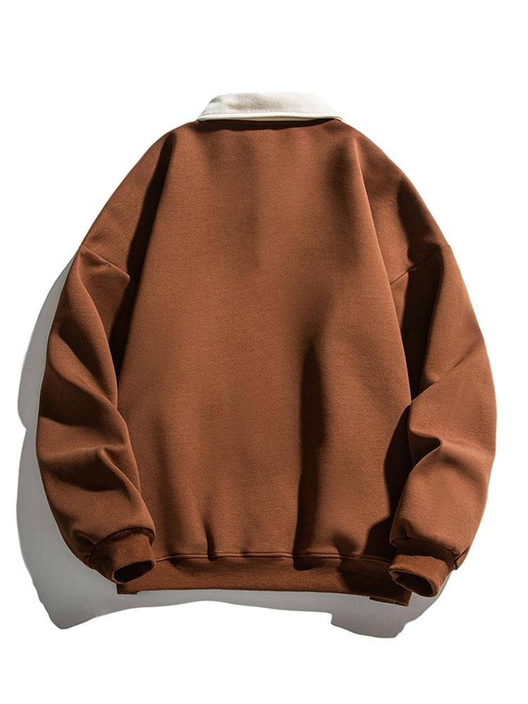Heren Contrast Polokraag Sweatshirt - Relaxed Fit Katoen