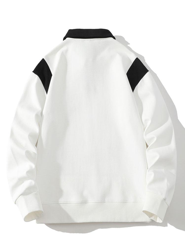 Heren Contrast Polokraag Sweatshirt - Relaxed Fit