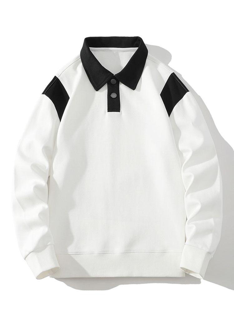 Heren Contrast Polokraag Sweatshirt in wit, Relaxed Fit