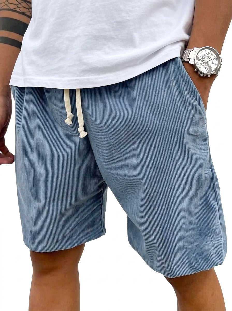 Heren Cord Shorts met Kordelzug - Losse Pasvorm - Blauw