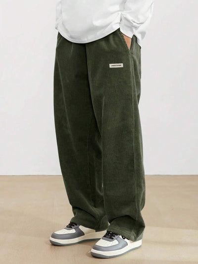 Heren Corduroy Broek Loose-Fit - Rechte Pijpen Casual - Donkergrijs