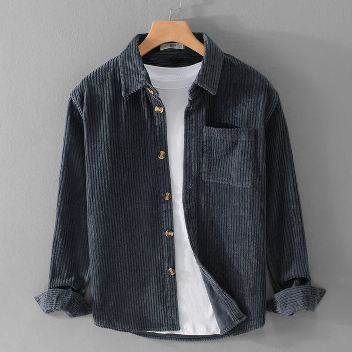 Heren Corduroy Overhemd Lange Mouwen - Retro Casual - Grijs