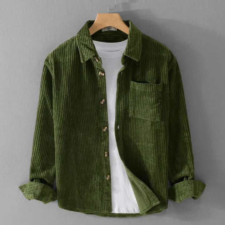 Heren Corduroy Overhemd Lange Mouwen - Retro Casual - Groen