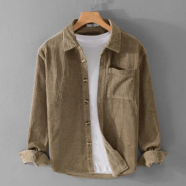 Heren Corduroy Overhemd Lange Mouwen - Retro Casual - Khaki