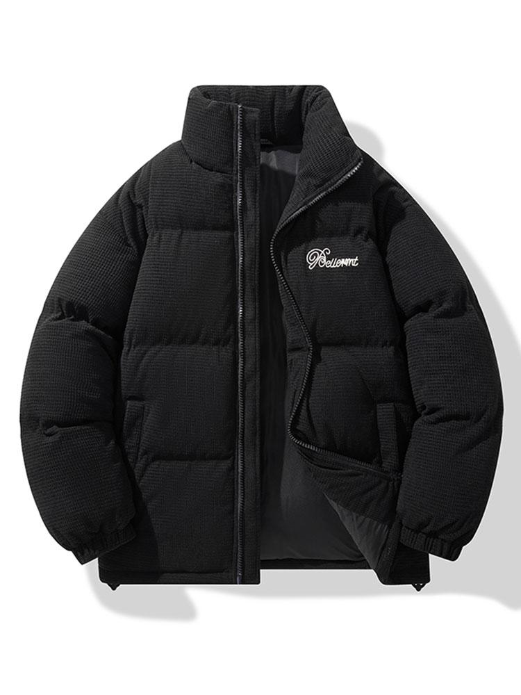 Heren Corduroy Puffer Jacket in zwart, Winterjas met Staande Kraag