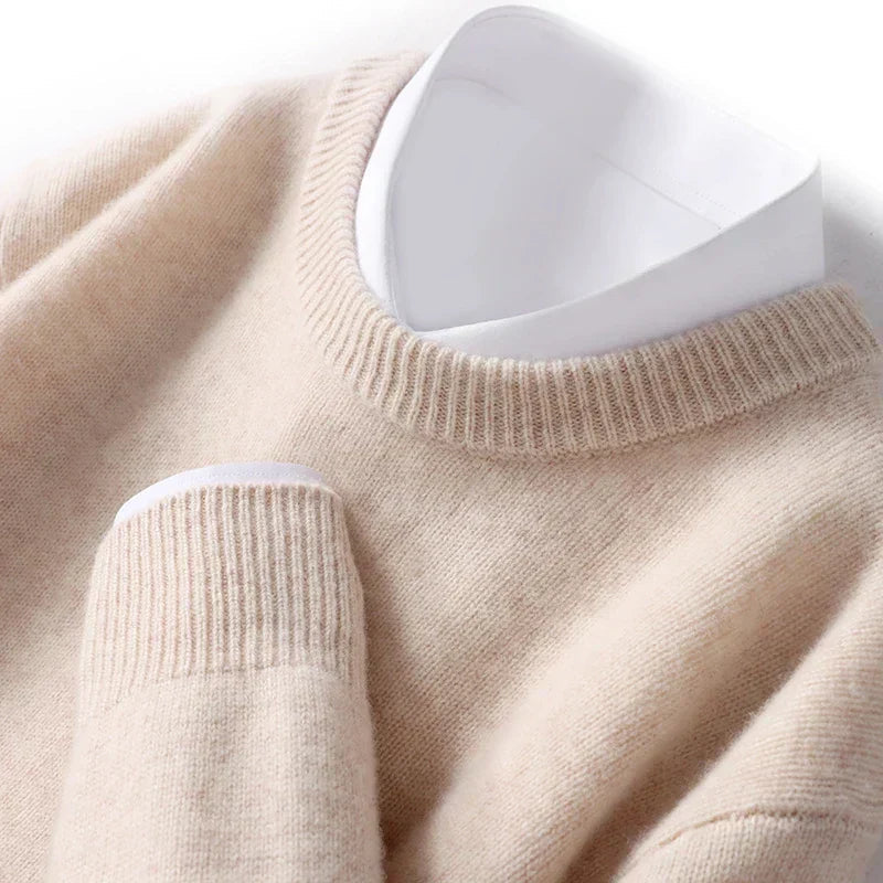 Heren Crew-Neck Gebreide Trui in beige, Klassieke Basis