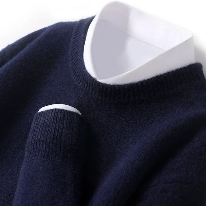 Heren Crew-Neck Gebreide Trui in donkerblauw, Klassieke Basis