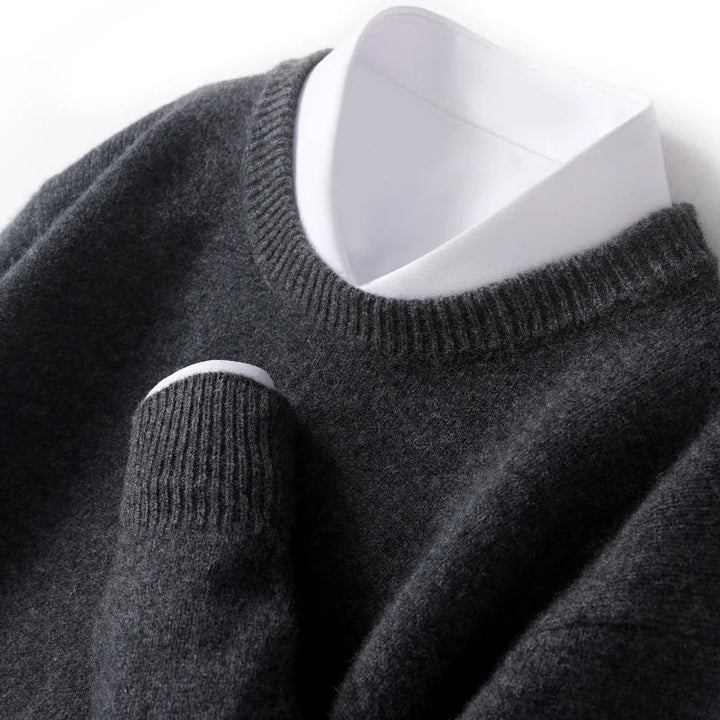 Heren Crew-Neck Gebreide Trui in donkergrijs, Klassieke Basis
