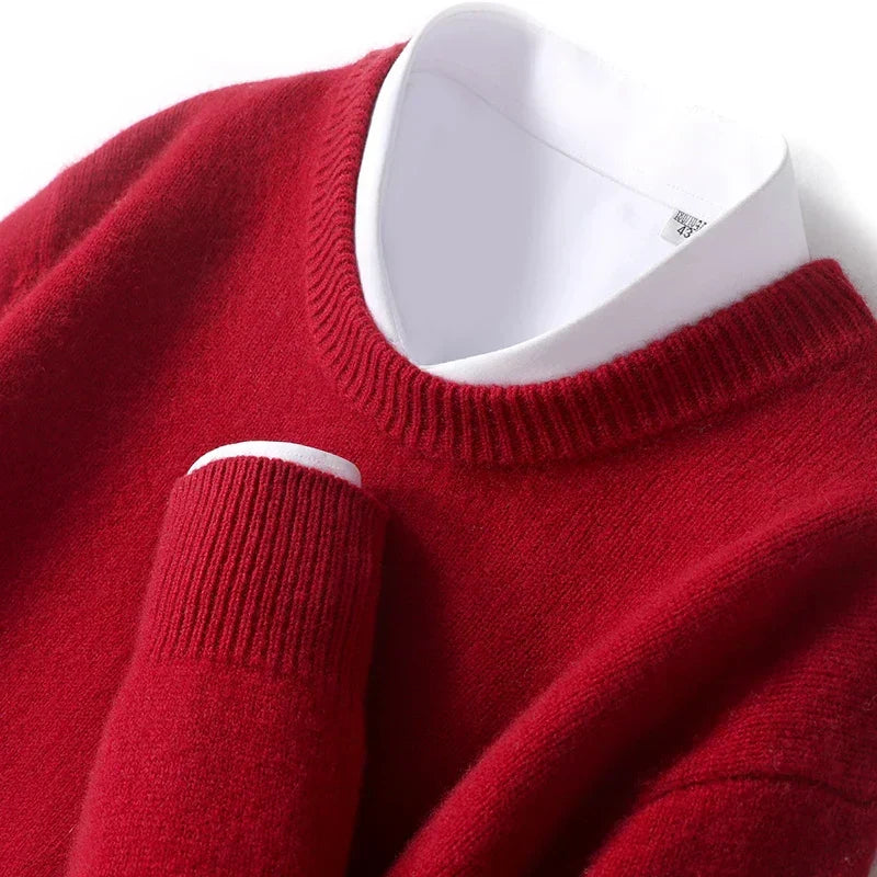 Heren Crew-Neck Gebreide Trui in rood, Klassieke Basis