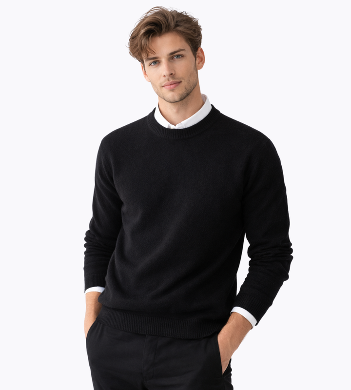 Heren Crew-Neck Gebreide Trui in zwart, Klassieke Basis
