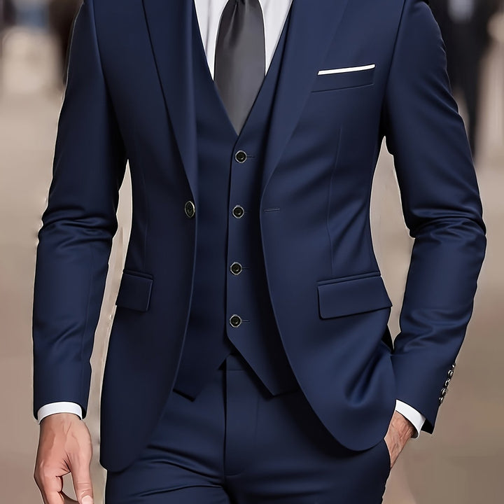 Heren driedelig pak in blauw, Tailored klassiek